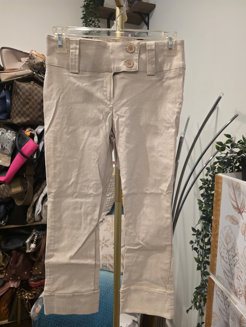 Vintage Low Rise Khaki Button-Front Straight Leg Capris